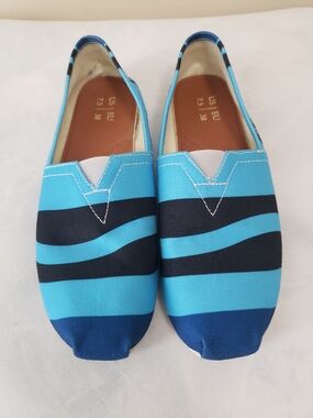 Striped Slip-On Canvas Flats in Turquoise & Navy